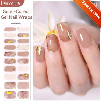 Blushimmer 20 Tips gradient French semi-cured gel nail stickers with full cover nail gel polish wraps for manicures