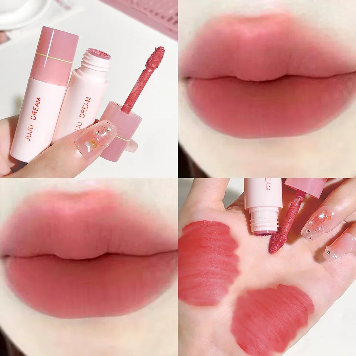 Blushimmer JUJU Dream Small milk tube lip gloss in airy white matte finish, featuring velvet, lifting lipstick and glossy lips.