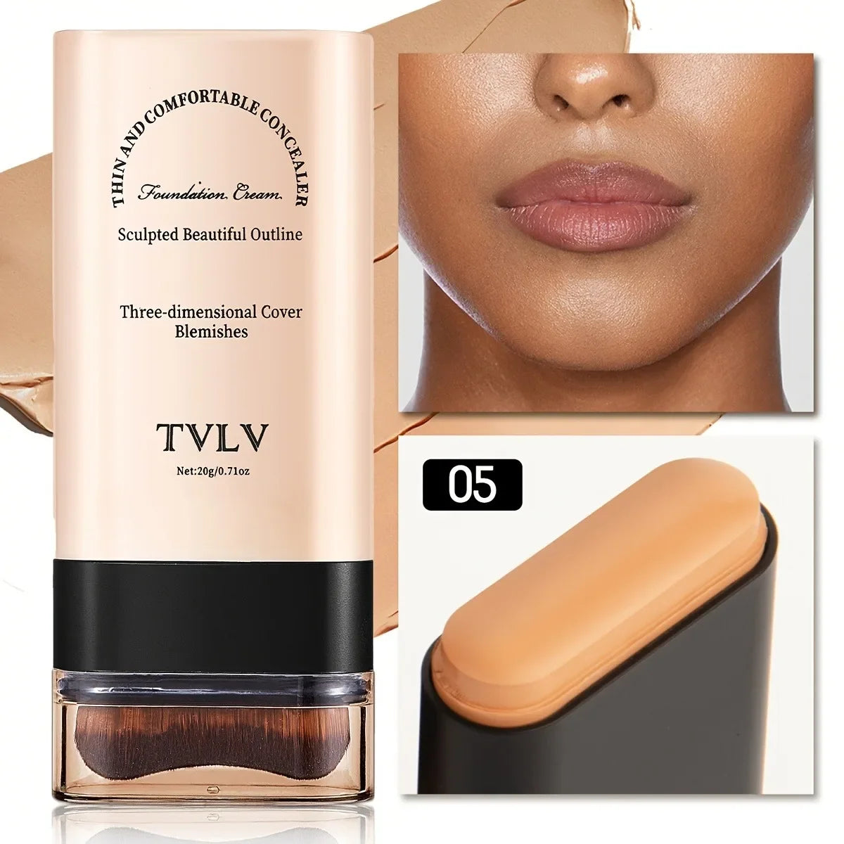 Blushimmer TVLV Velvet Moist Light Eraser Foundation Stick with brush for flawless concealer and long-lasting face makeup.