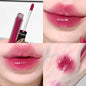 Blushimmer Berry Red mirror translucent lip gloss with hydrating, water-light formula and clear jelly finish on nude brown lipstick