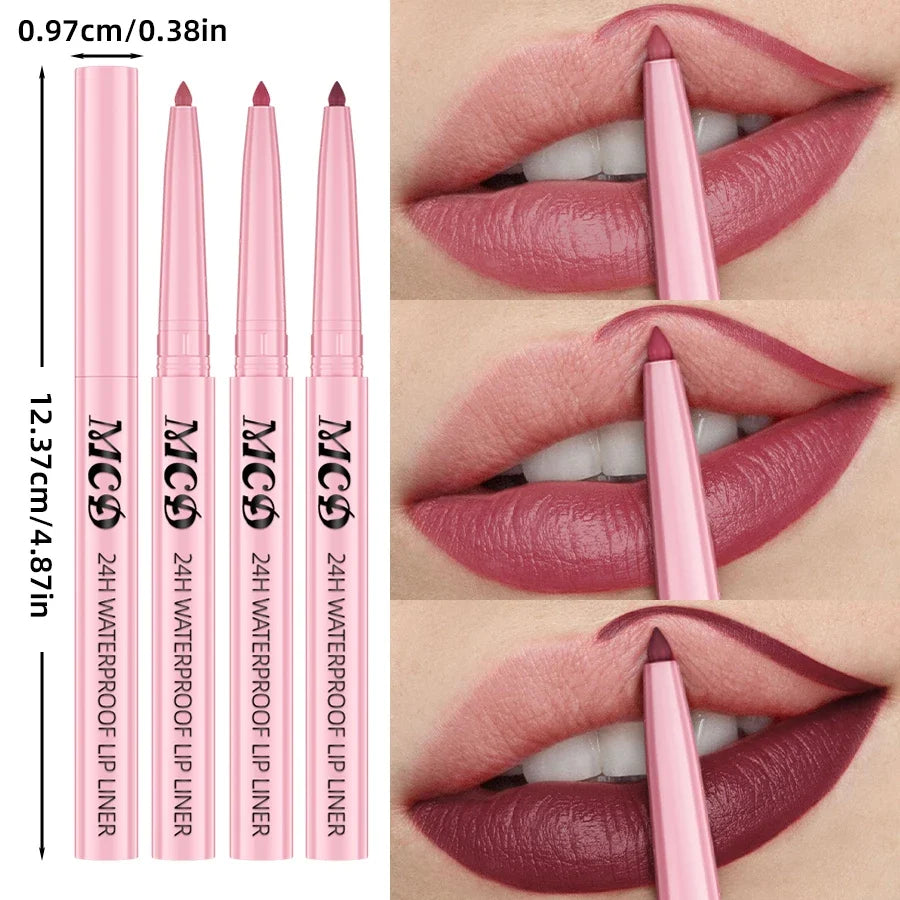 Blushimmer waterproof matte lip liner in sexy red shade, outlining lips with natural color and hydrating lip makeup.