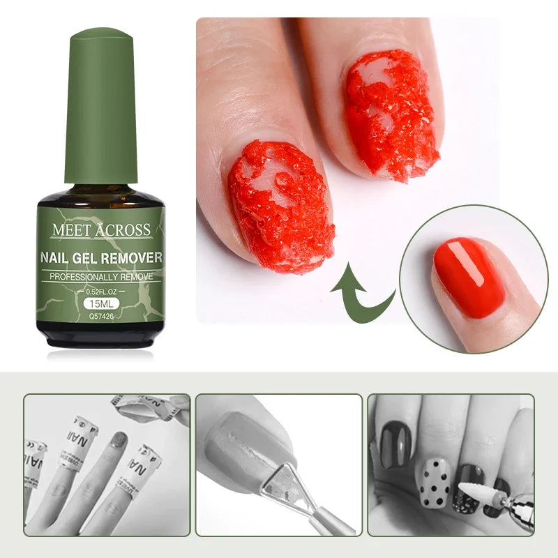 Blushimmer Meet Across 15ml Magic Fast Nail Gel Polish Remover with UV soak-off tool for semi-permanent nail art removal.
