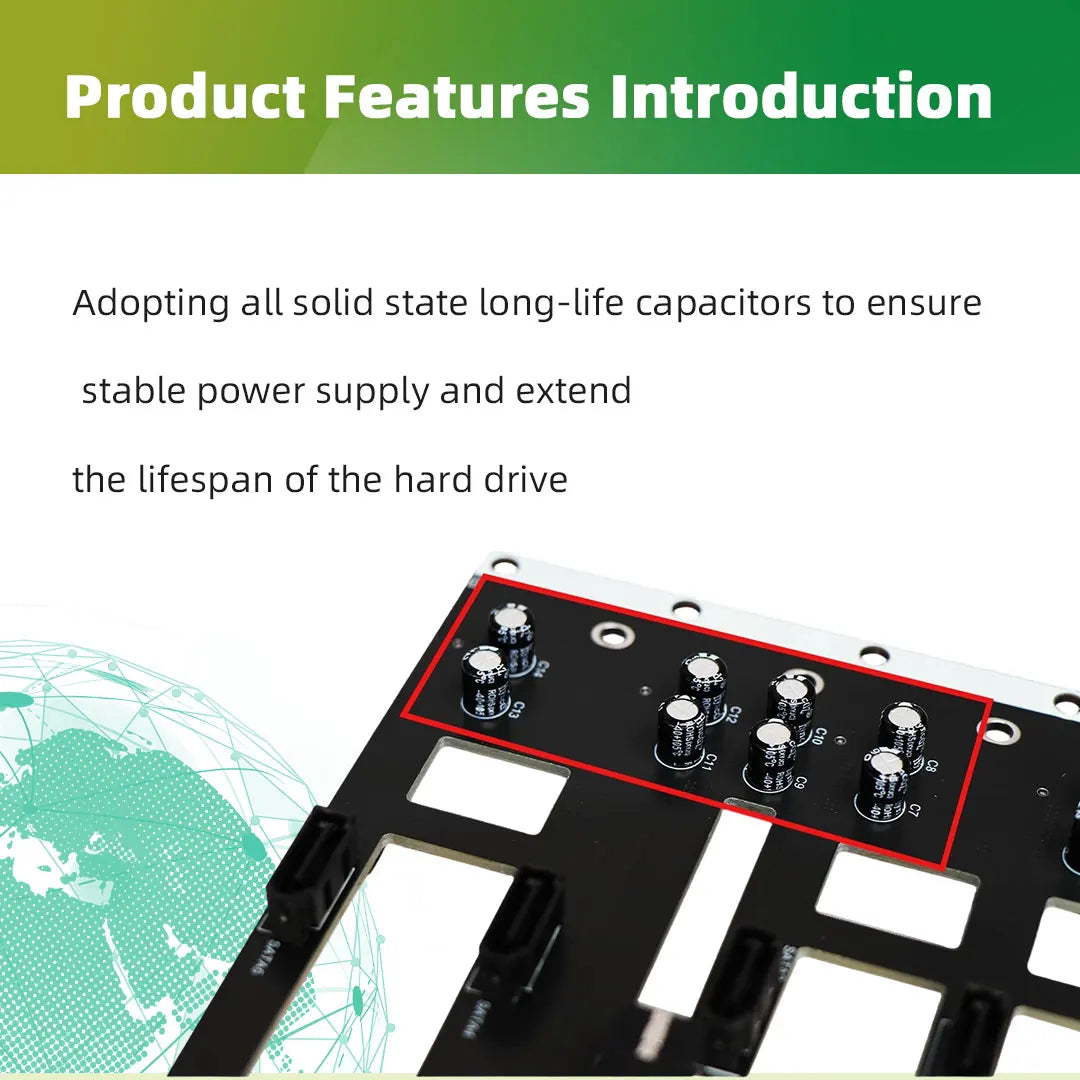 ADT-Link Big 4D Corner Power Supply Five Bay SATA Hard Drive Backplane NAS Chassis Adapter Board 6G/bps Storage Server Backplane