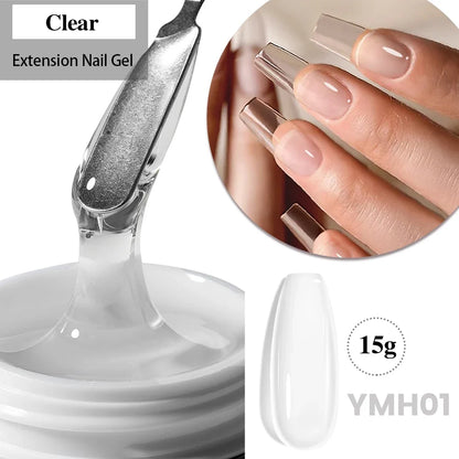 YOKEFELLOW Nude Pink Clear Gel Nail Extension Gel by Blushimmer, UV/LED soak-off acrylic varnish for nail building and extension.