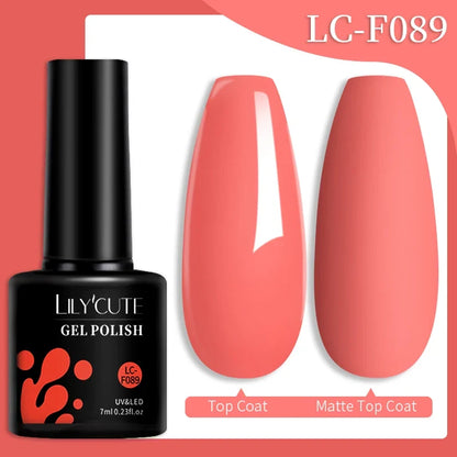 Brightly colored LilYcute 7ml gel nail polish bottles in various shades for long-lasting manicures and nail art.