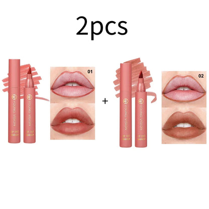 Blushimmer lip tint pen with 6 matte water lipstick colors, featuring a sleek design, long-lasting stain, and smooth lip liner.