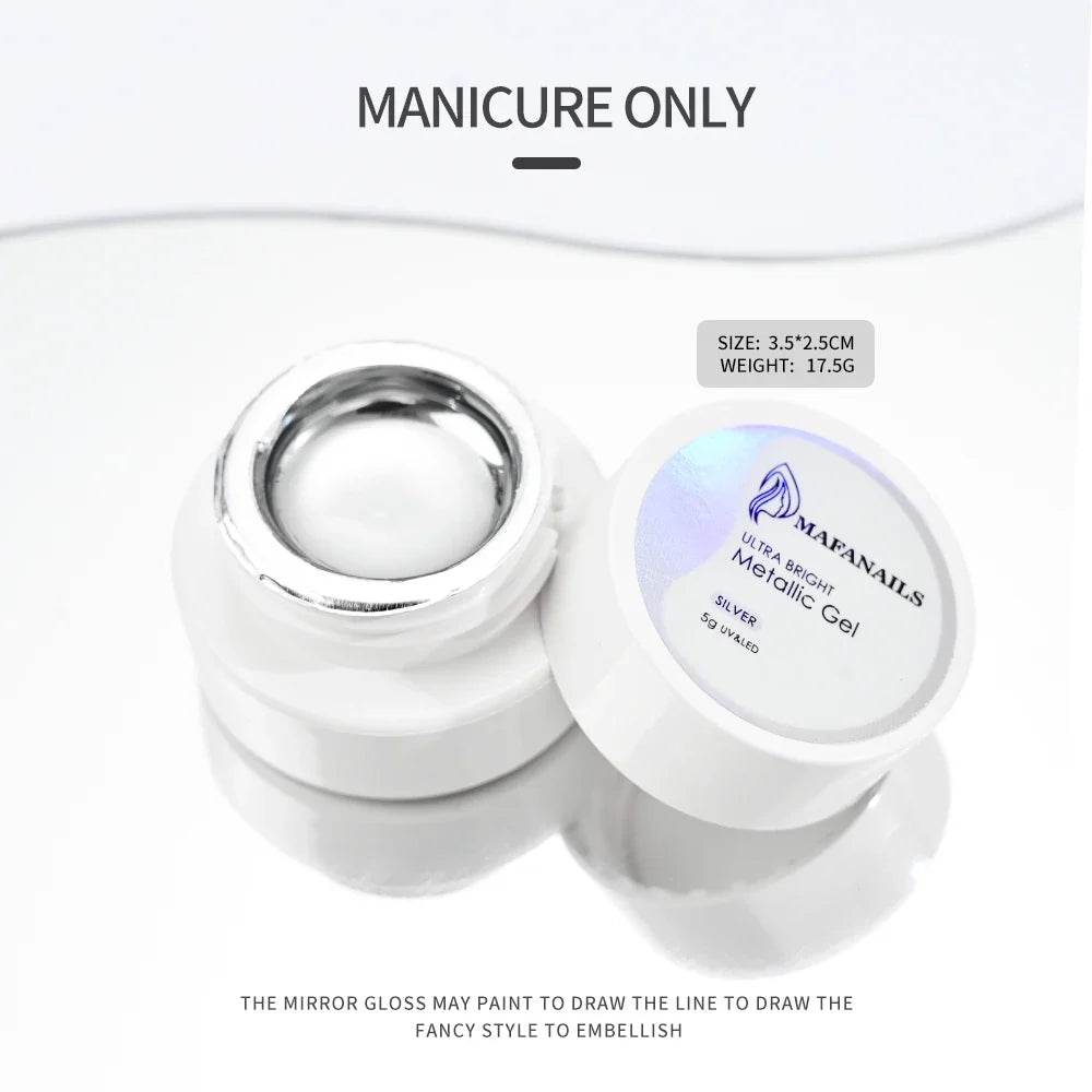 Blushimmer MingLee silver metallic gel nail polish bottle with chrome and mirror effect, glossy 3D painted gel for a shiny manicure