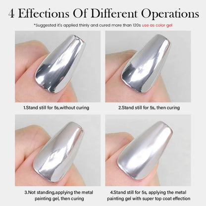 Blushimmer Born Pretty metallic 5ml silver gel polish with mirror finish, perfect for nail art and soak-off gel manicures.