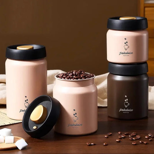 Press-type Coffee Beans Vacuum Sealed Tank Coffee Bean Storage Bottle Stainless Steel Food Grains Tea Candy Storage Jar