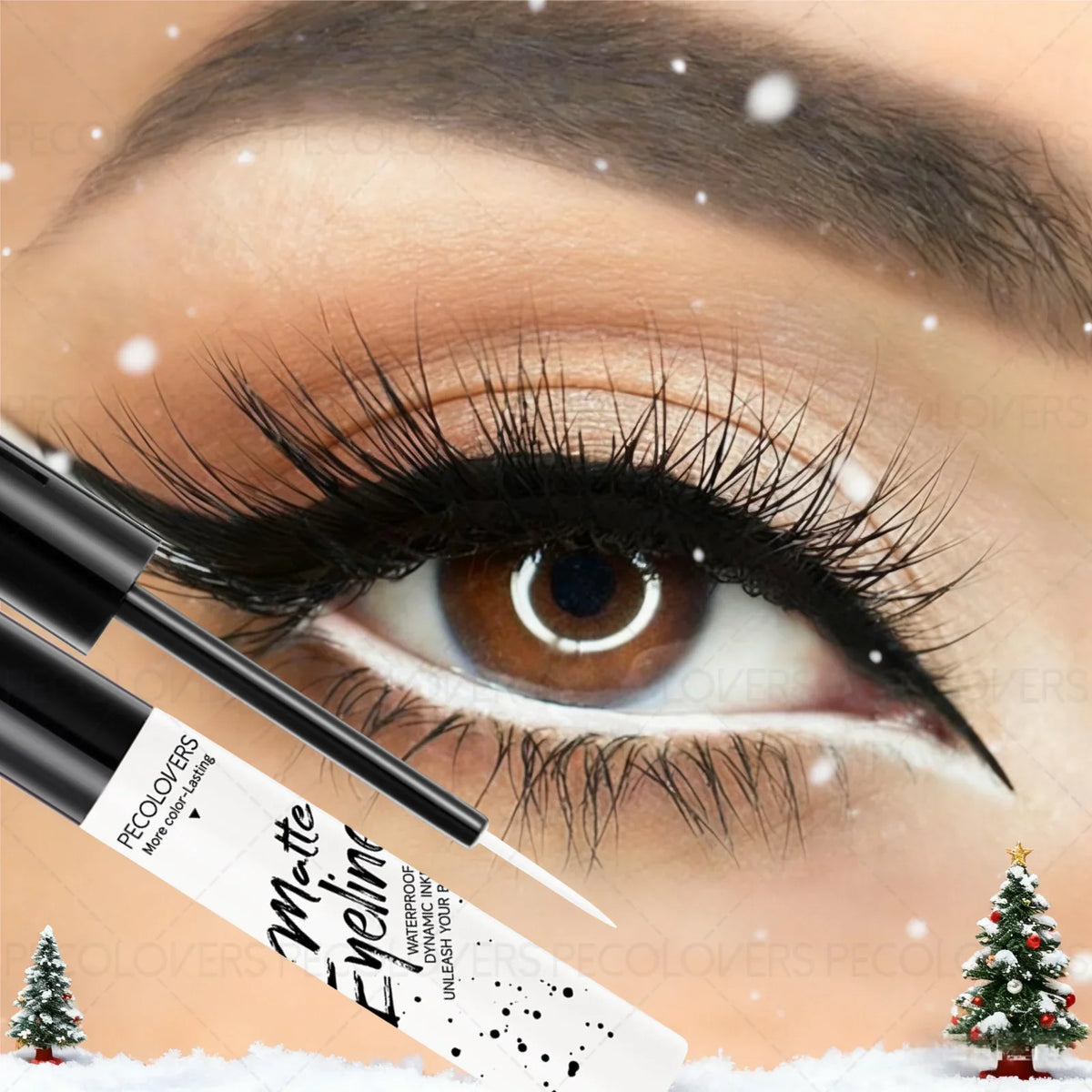 Bright colorful liquid eyeliner from Blushimmer, waterproof, quick-drying, and precise for holiday party makeup looks.