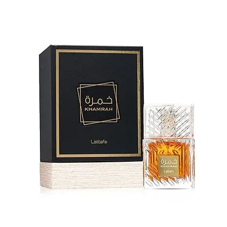 Blushimmer Lattafa Khamrah Vanilla Eau De Parfum bottle with warm spicy amber and cinnamon notes, 100ML unisex fragrance.