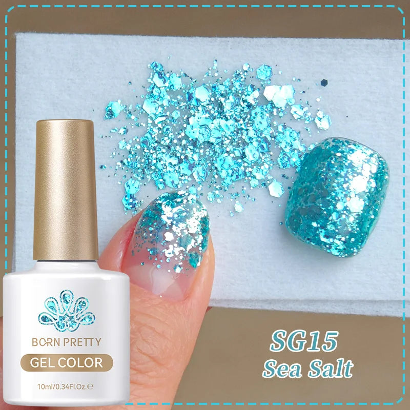Silver carat glitter gel nail polish by Blushimmer with sparkling, reflective glitter for UV nail art and ultra-shine finish.