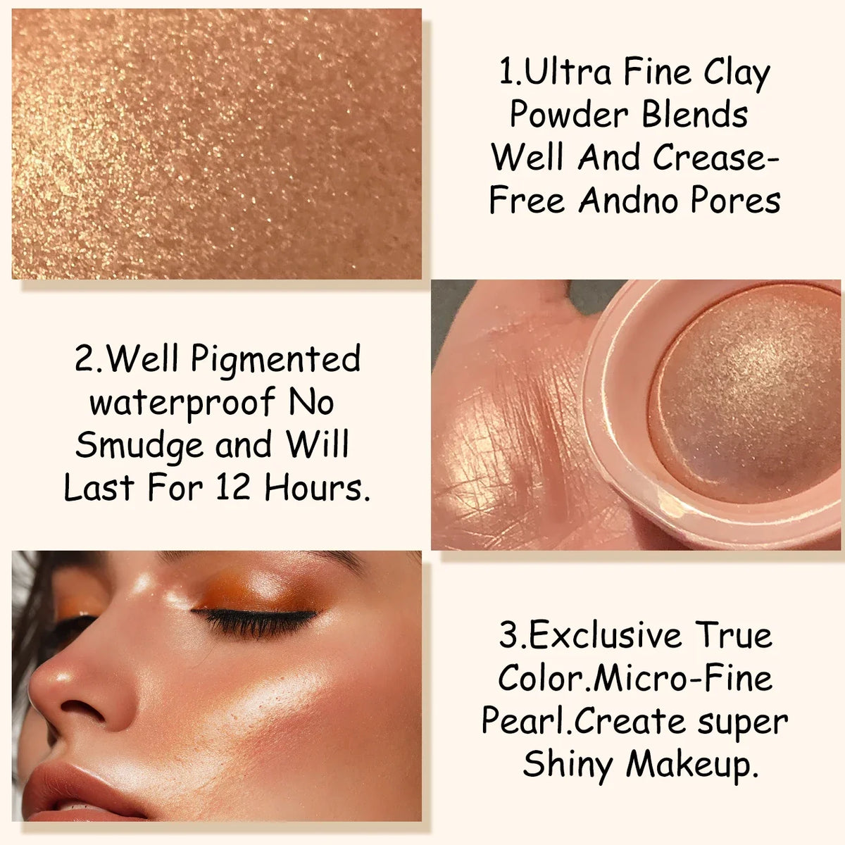 Blushimmer baked highlighter palette with radiant glitter eyeshadow and pressed powder for glowing, highly pigmented makeup looks