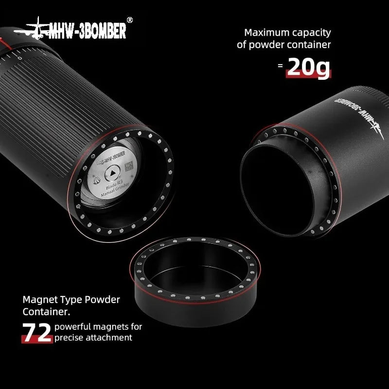 MHW-3BOMBER Hand Coffee Bean Grinder Adjustable Manual Coffee Grinder 7 Core Stainless Steel Conical Burr Barista Tools Gifts