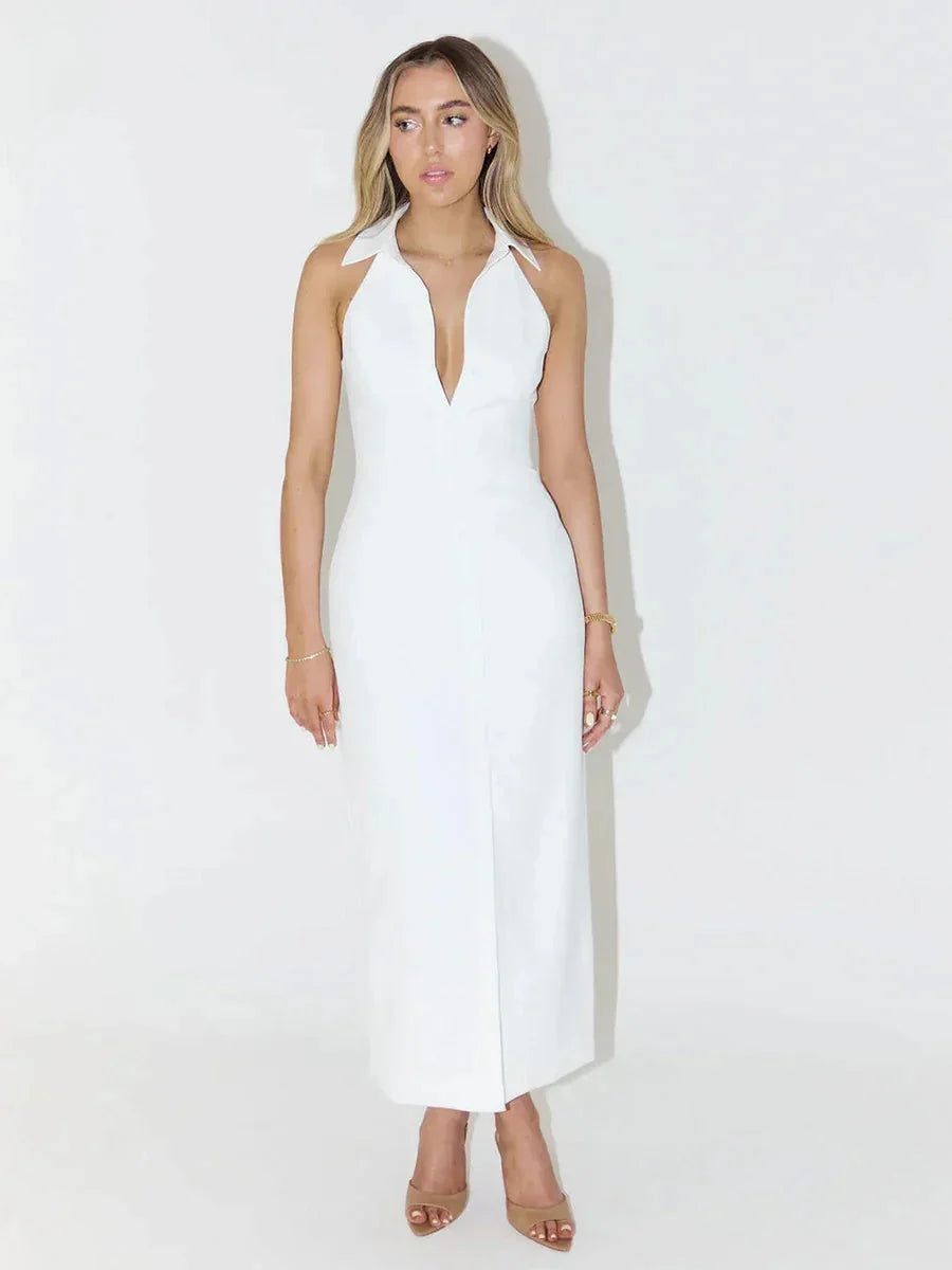 Luxlife Brands Sasha Summer Slim Fit Maxi Dress in vibrant fabric, featuring a flowing silhouette and sleeveless design.