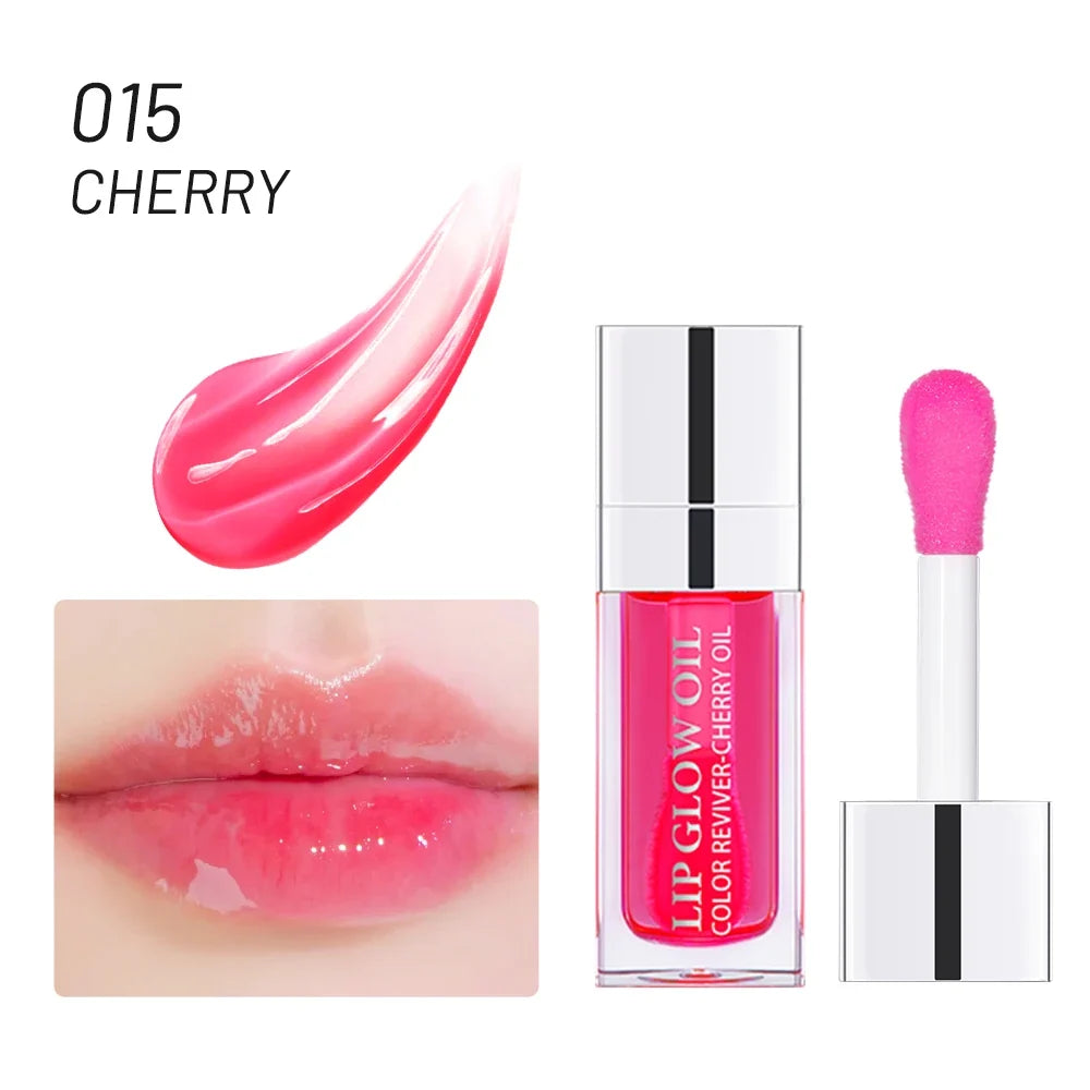Blushimmer crystal jelly moisturizing lip oil with a glossy, tinted finish and plumping effect on smooth lips.
