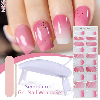 Blushimmer Harunouta 4-piece set of nude pink gradient jelly semi-cured gel nail strips with nail lamp and waterproof long-lasting wraps