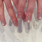 Set of 24 Blushimmer square head fake nails with pink-white gradient French press design and jelly glue, short full cover false nail tips.