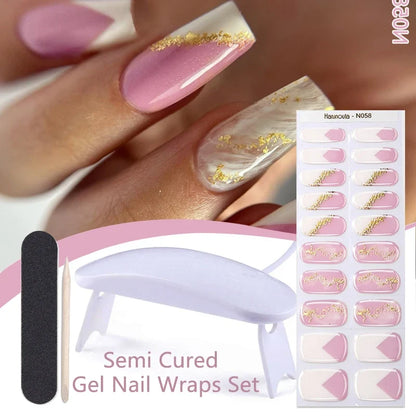 Blushimmer Harunouta 4-piece set of gradient jelly semi-cured gel nail strips with nude pink waterproof nail stickers and nail lamp