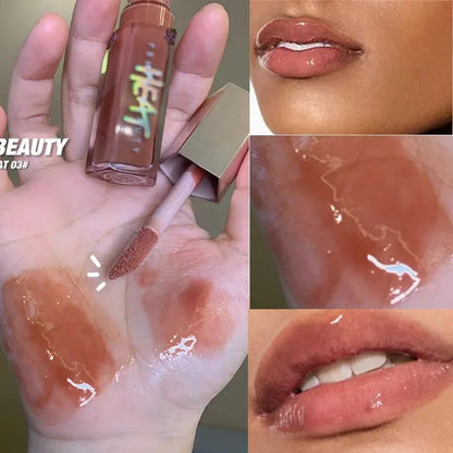 Fenty Beauty mauve pink waterproof lip gloss by Blushimmer, featuring a glossy liquid lipstick with a nude pink tint on lips.