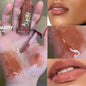 Fenty Beauty mauve pink waterproof lip gloss by Blushimmer, featuring a glossy liquid lipstick with a nude pink tint on lips.