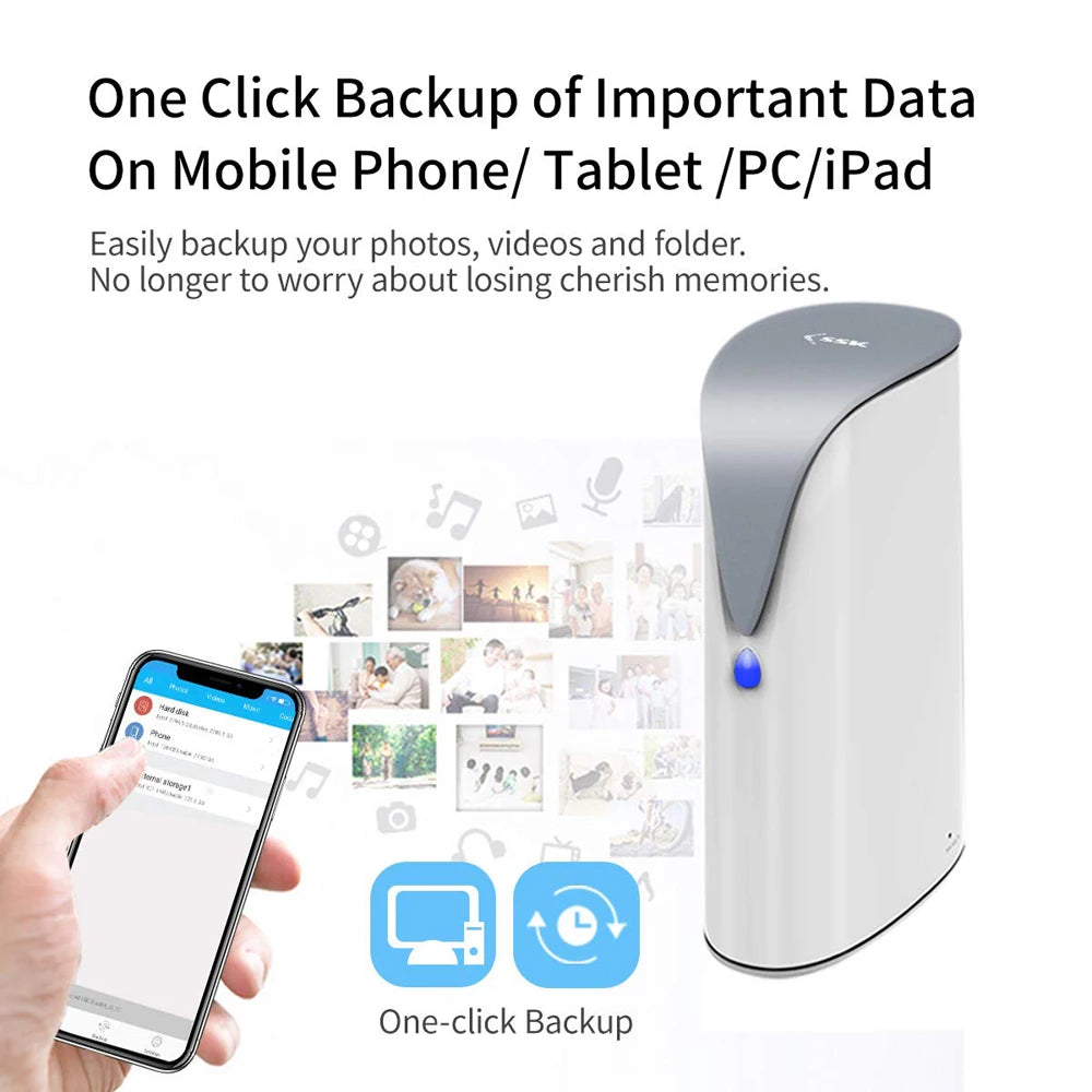 SSK 4TB NAS Personal Cloud Network Storage Ethernet Remote Access Smart Storage Home Office NAS Storage for Phone Laptop PC Case