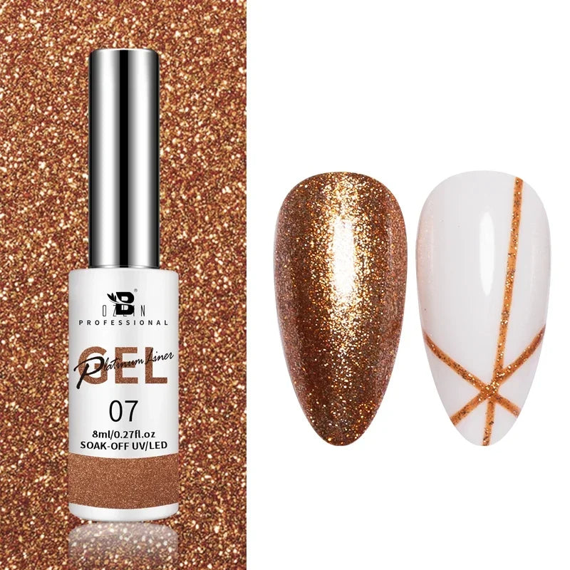Blushimmer 5ML gold and silver metallic gel polish with chrome mirror finish, semi-permanent UV LED nail gel for a bright French manicure.