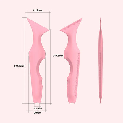 Blushimmer CNK 5-in-1 silicone beauty ruler with winged eyeliner stencils and eyebrow guide for precise makeup application.