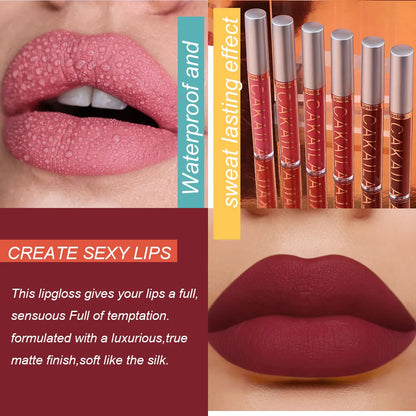 Blushimmer CAKAILA 6-color liquid matte lipstick set featuring long-lasting, waterproof velvet lip glosses in vibrant shades.