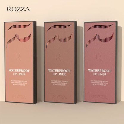 Blushimmer Rozza Waterproof Lip Liner Pencil Set featuring weightless, precise matte soft lip liners with a blendable texture.