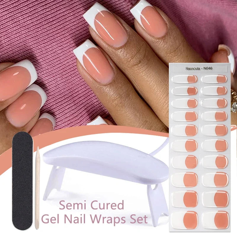 Blushimmer Harunouta 4-piece set of gradient jelly semi-cured gel nail strips in nude pink with waterproof, long-lasting nail lamp stickers