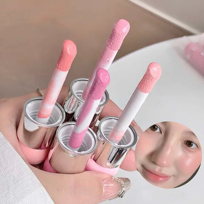 Blushimmer liquid blusher makeup in nude pink water light jelly formula, enhancing face with a cool warm tone glow.