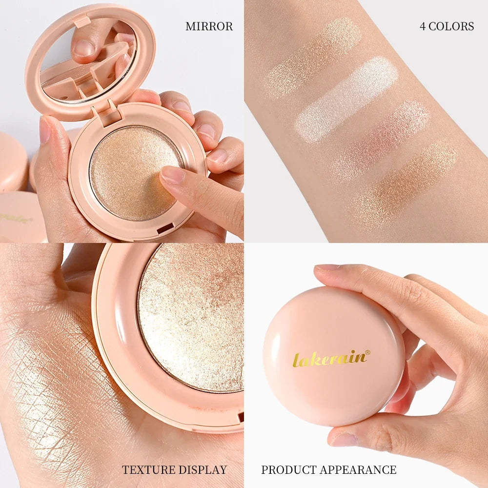 Blushimmer face highlighter powder with baked shimmer for a silky, long-lasting glow and waterproof contouring makeup.