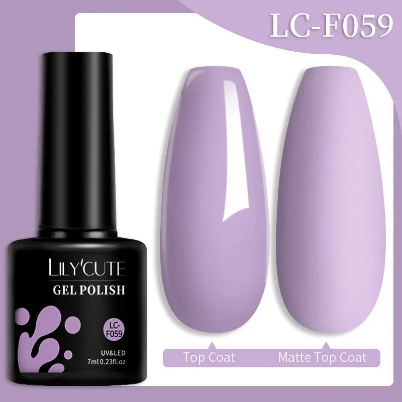 Colorful LilYCUTE 7ml gel nail polish bottles from Blushimmer, showcasing a variety of vibrant, long-lasting semi-permanent UV gel shades.