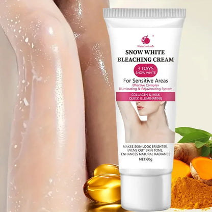 Snow White cream, private parts, underarms, knees, elbows, inner thighs, bikini line, armpits, dark areas of the body