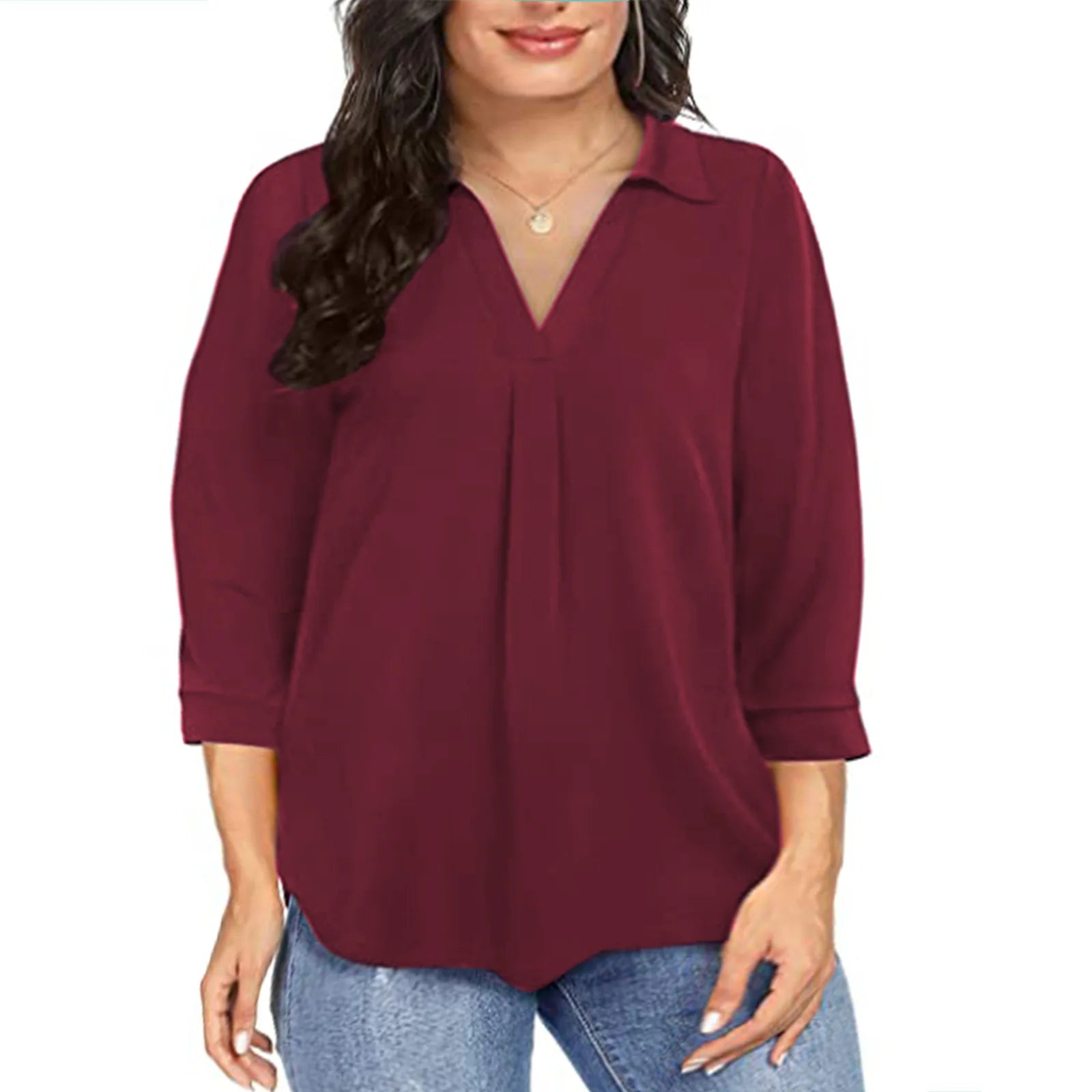 Ladies V-Neck Blouses Shirt Tops Summer Loose Casual Female Women Solid Long Sleeve Blouse Shirts Fashion Pullover Plus Size 5XL