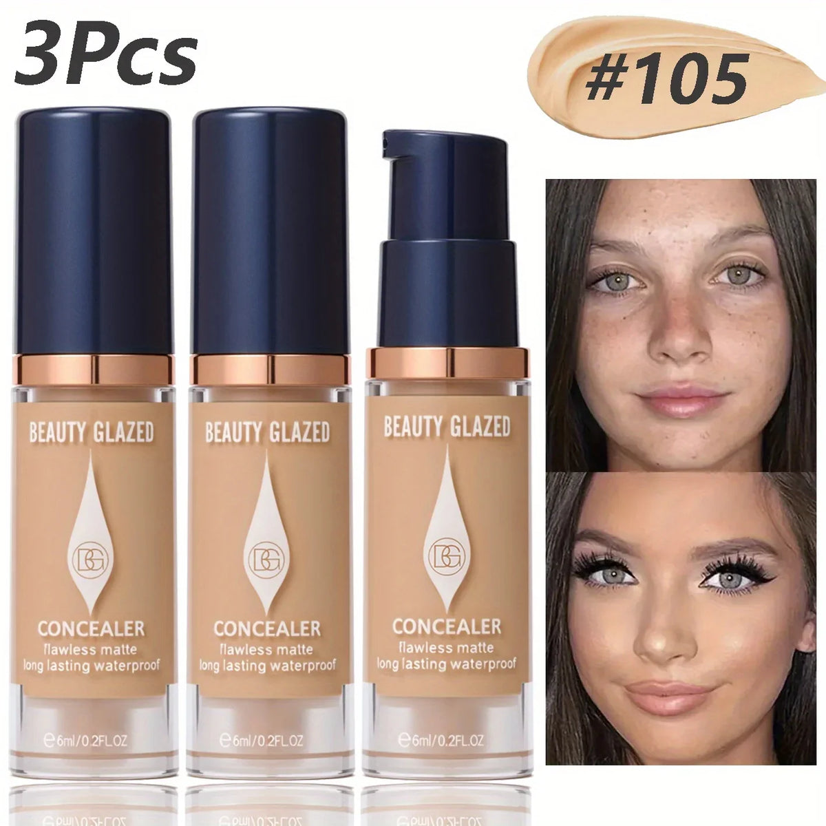 Blushimmer 3-piece full coverage concealer and foundation set with waterproof matte finish for dark spots and tattoos, travel size cosmetics