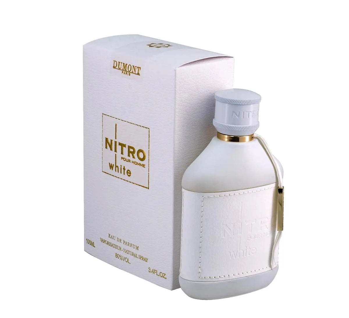 Blushimmer Dumont Nitro Elixir perfume bottle in black, white, blue, green, and red with long-lasting fragrance and natural Arabic cologne scent