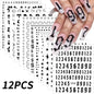 Set of 12 Blushimmer bronzing laser star nail stickers with 3D alphabet, heart, and flower designs for DIY nail art.