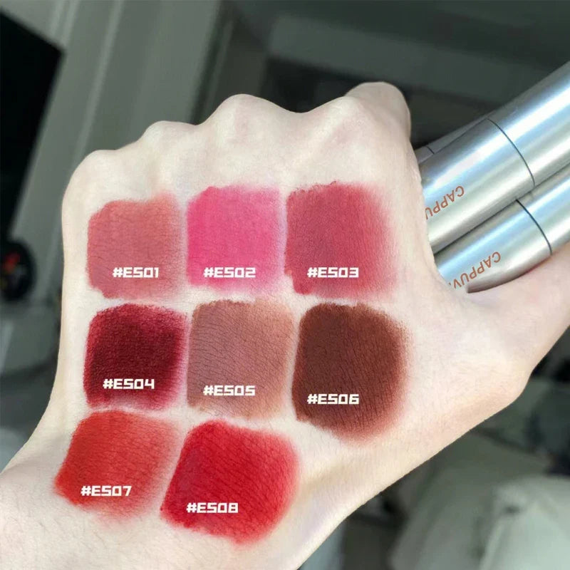 Blushimmer velvet matte mist lip gloss in waterproof, non-stick liquid formula with smudge-proof, fade-resistant finish.