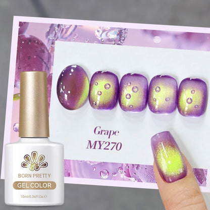 Born Pretty 10ml purple grape cat magnetic gel nail polish with glass beads, featuring whitening and vibrant grape color.