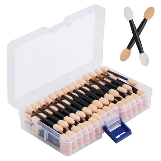 Blushimmer Cuttte 50/100PCS disposable dual-sided eyeshadow sponge applicators with container, ideal for precise makeup application
