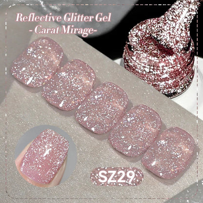 Silver carat glitter gel nail polish by Blushimmer with reflective sparkle, ultra-shine finish, suitable for UV nail art and soak-off gel nails.