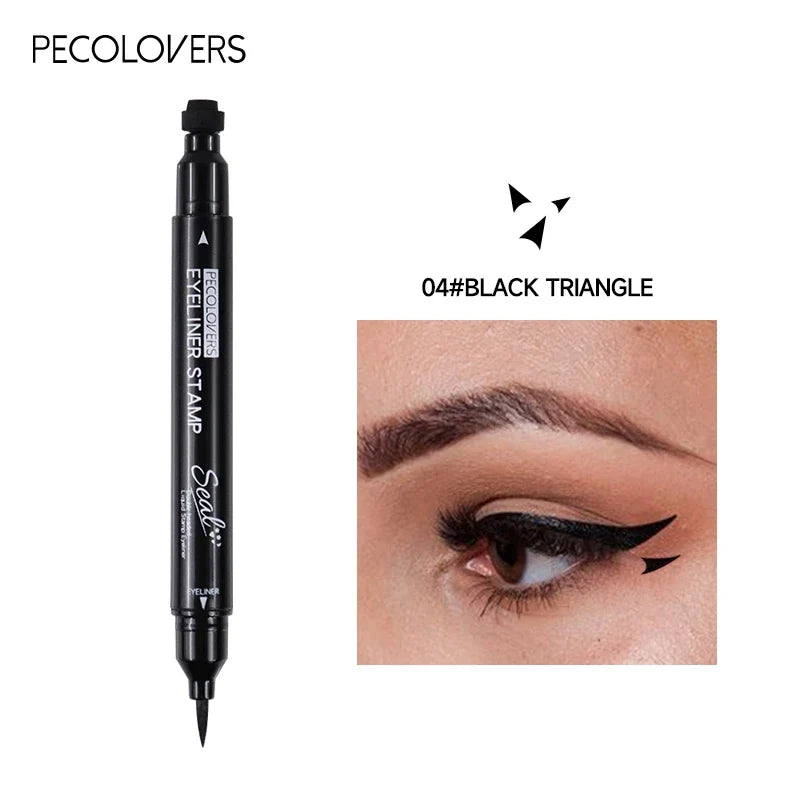 Black waterproof 2-in-1 star and moon stamp liquid eyeliner by Blushimmer, featuring precise applicator and celestial design.