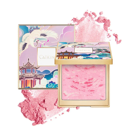 Blushimmer Catkin Eternal Love 10g rosy cranes baked blush powder with natural red tint and silky smooth texture, Chinese style makeup.
