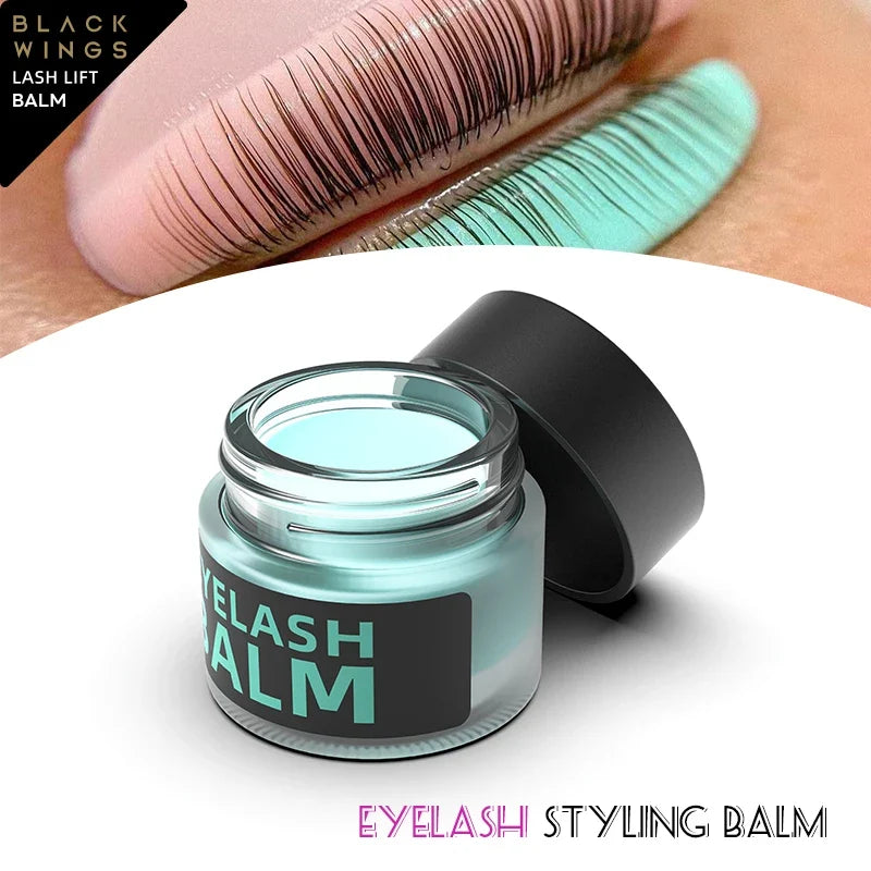 Blushimmer eyelash lifting glue 10g, solid adhesive with eyelash eyebrow wax, silicone lifting pads, and eyelash curler on white background.