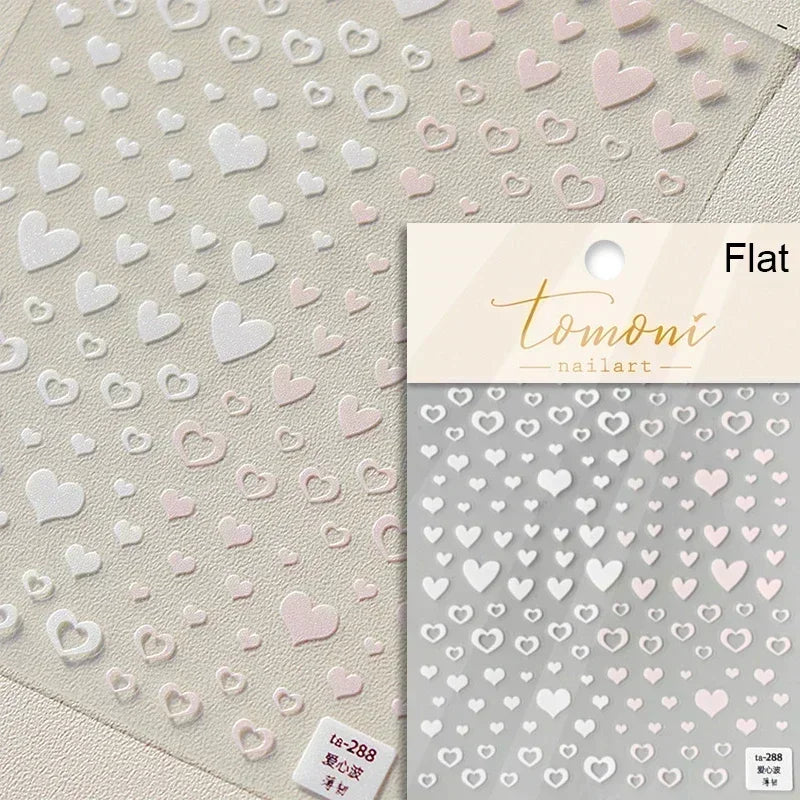 Colorful Cat's Eye 5D gradient European love heart gem nail art stickers with geometric crystals, self-adhesive for manicures.