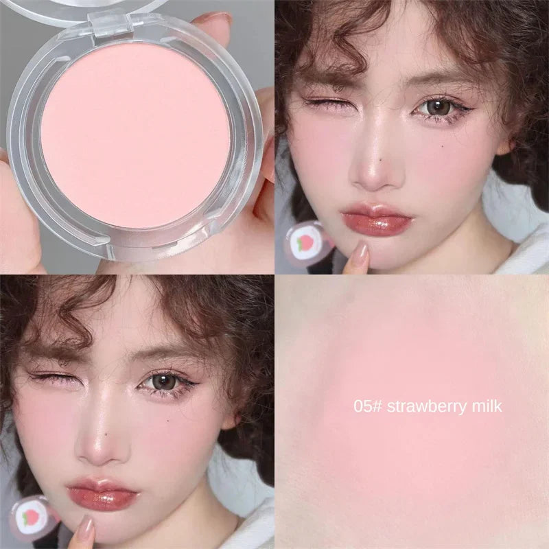 Blushimmer monochrome blush in natural matte pink for cheeks, facial contouring, waterproof, soft makeup, brightening face color.