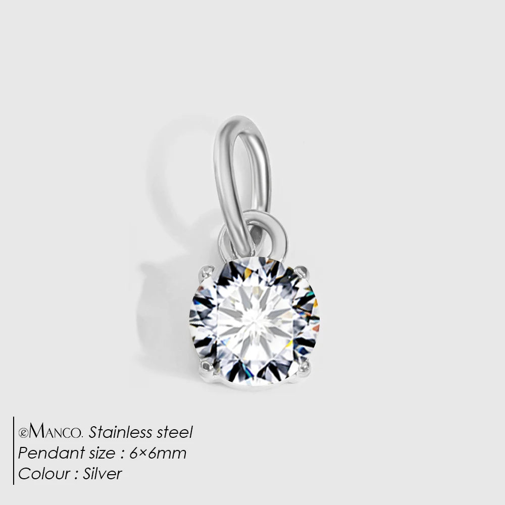eManco 4 /6/8/10MM Stainless Steel Zircon Geometric Shape Charms Pendants Jewelry Making Supplies Diy Findings Accessories