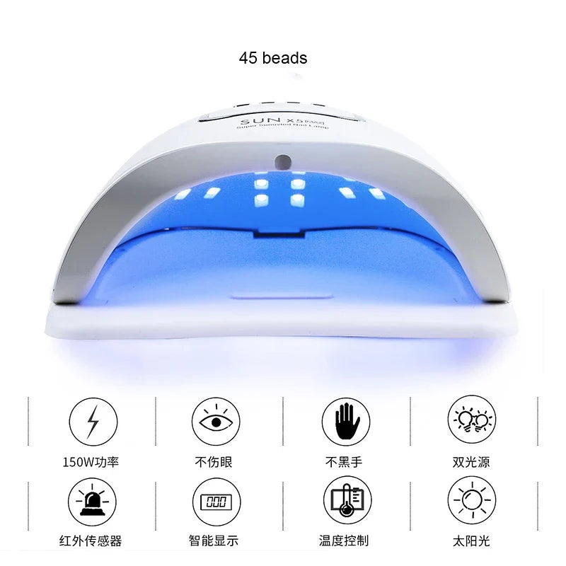 Blushimmer SUNX5Max 150W UV LED nail lamp with 45 LEDs for fast gel nail drying and manicure salon use.